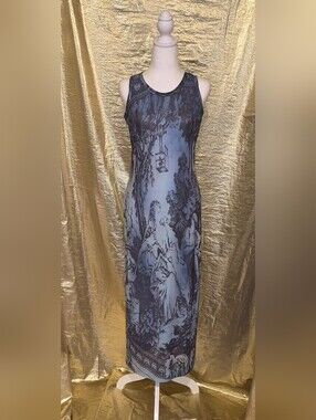 Sleeveless Blue Toile Print Maxi Dress